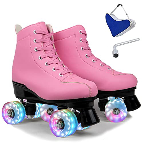 Womens Roller Skates Classic High-top for Girls Adult Outdoor Four-Wheel Flashing Roller Skates for Girls,with Carry Bag 